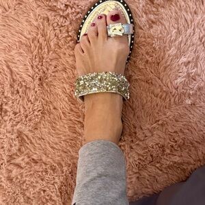 Women's Gold Embellished Slide Sandals